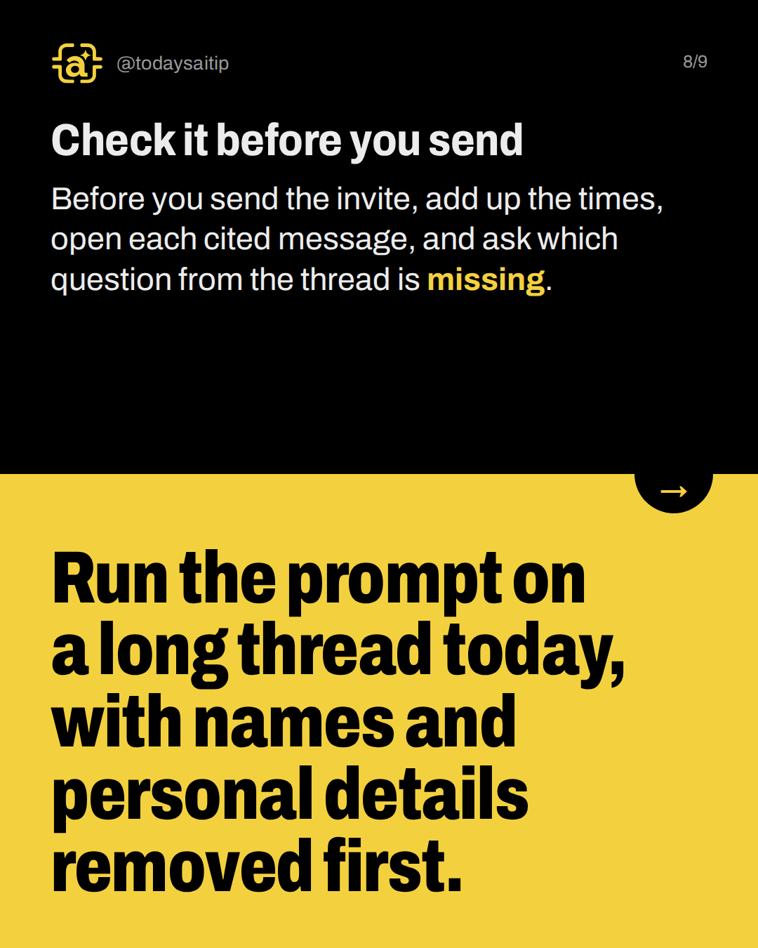 Check it before you send. Before you send the invite, add up the times, open each cited message, and ask which question from the thread is missing.
