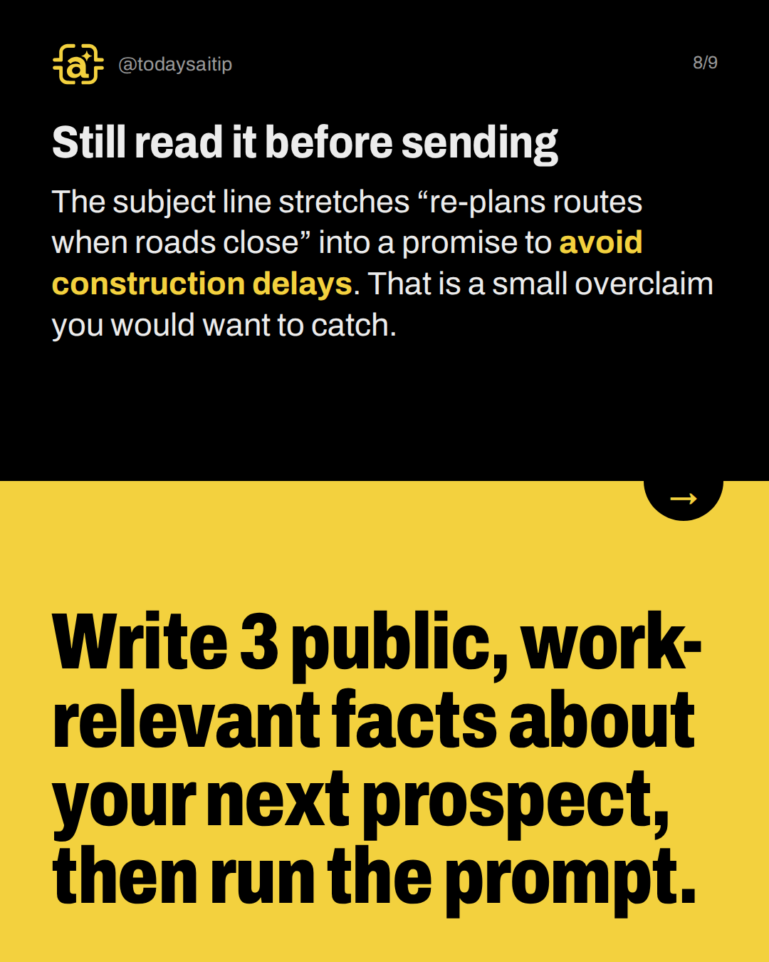 Still read it before sending. The subject line stretches “re-plans routes when roads close” into a promise to avoid construction delays. That is a small overclaim you would want to catch.