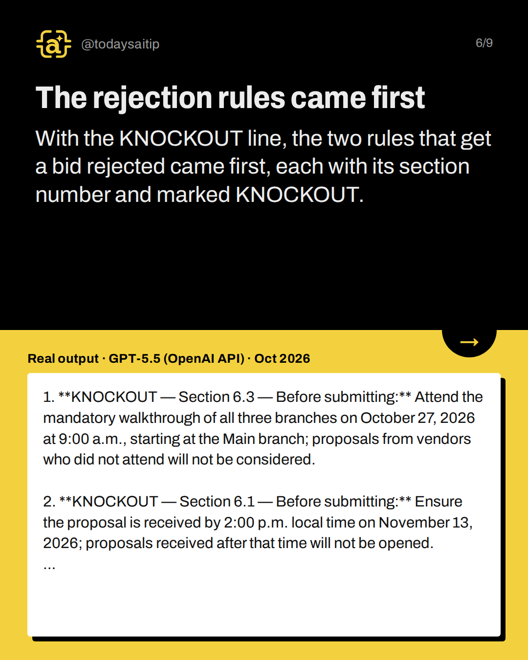 The rejection rules came first. With the KNOCKOUT line, the two rules that get a bid rejected came first, each with its section number and marked KNOCKOUT.