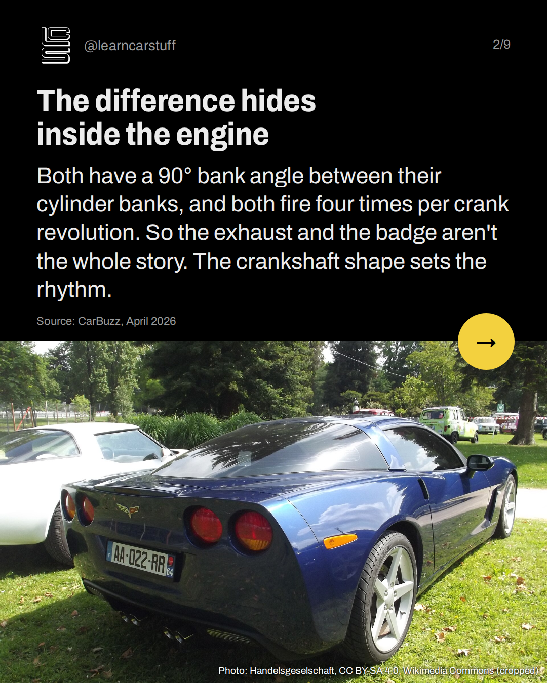 The difference hides inside the engine. Both have a 90° bank angle between their cylinder banks, and both fire four times per crank revolution. So the exhaust and the badge aren't the whole story. The crankshaft shape sets the rhythm.