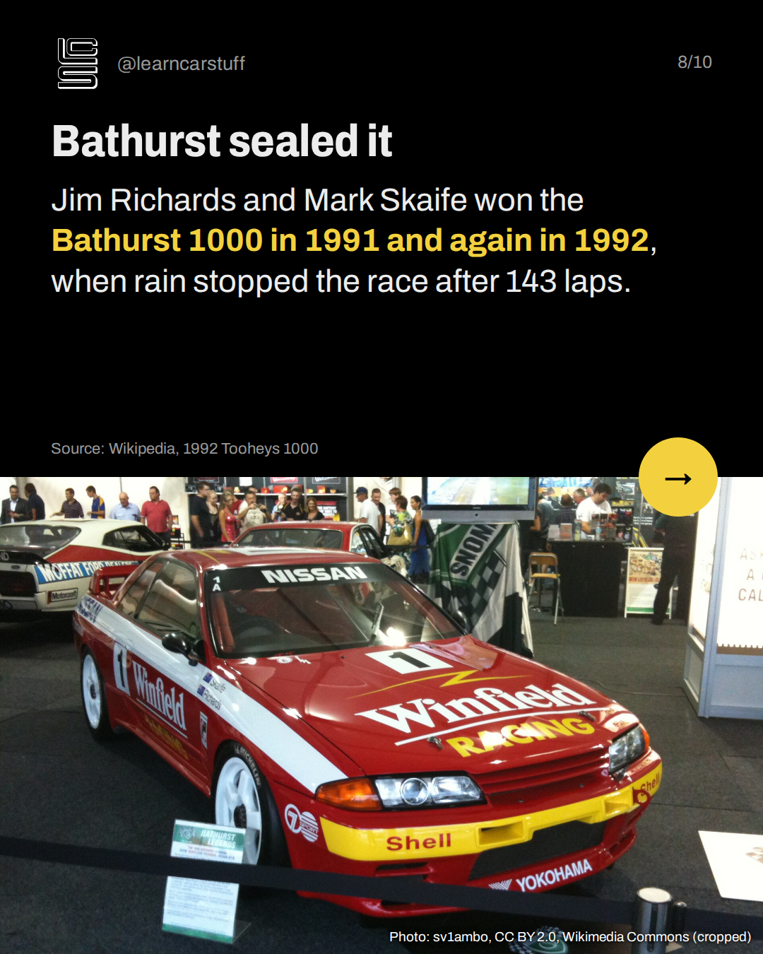 Bathurst sealed it. Jim Richards and Mark Skaife won the Bathurst 1000 in 1991 and again in 1992, when rain stopped the race after 143 laps.