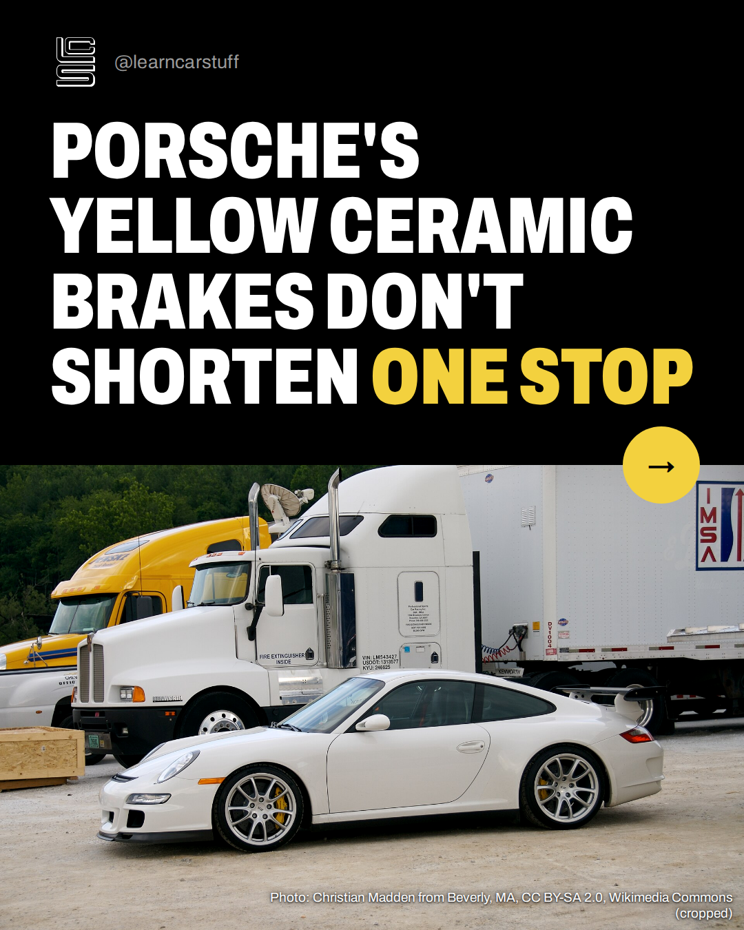 Porsche's yellow ceramic brakes don't shorten one stop