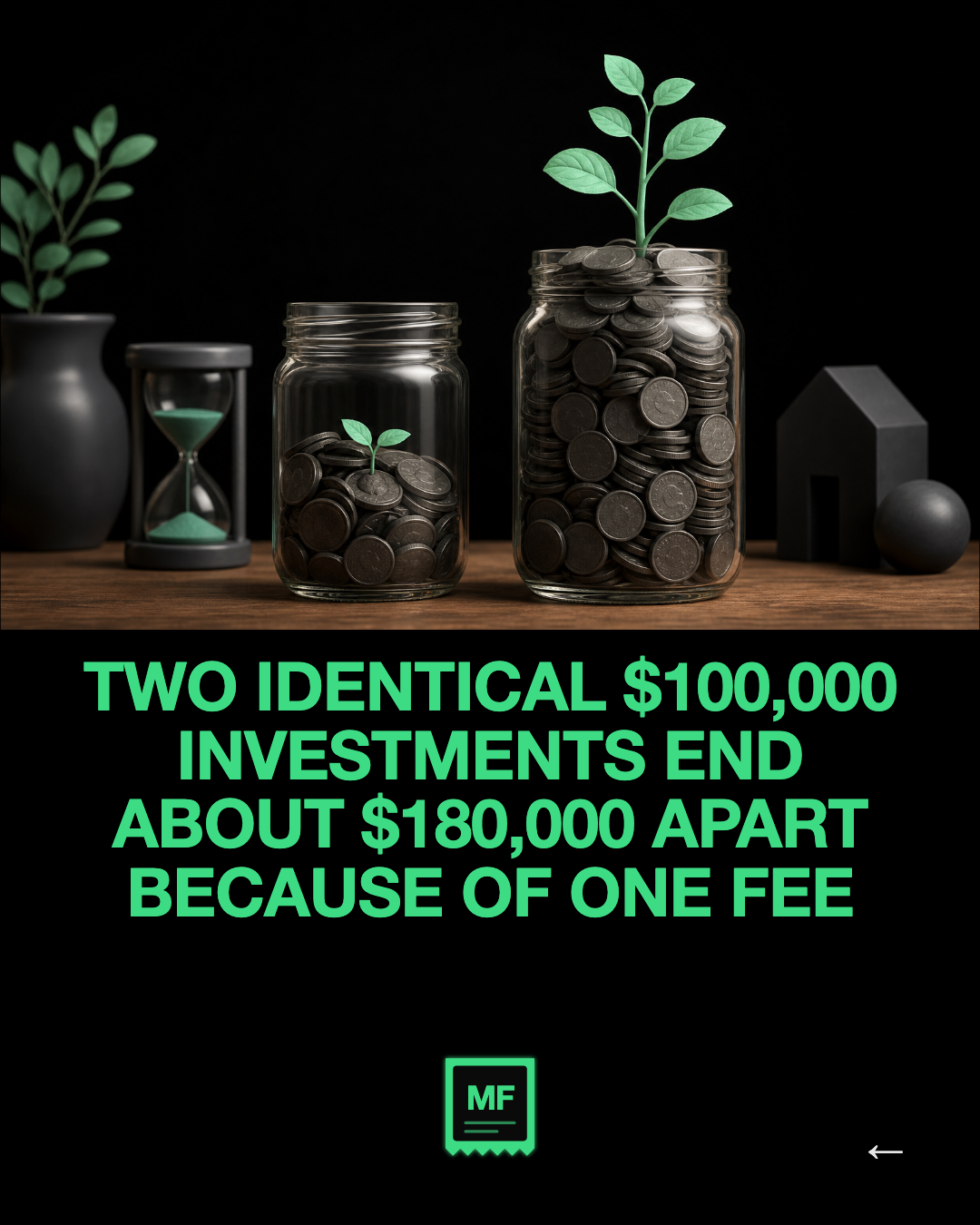 Two identical $100,000 investments end about $180,000 apart because of one fee