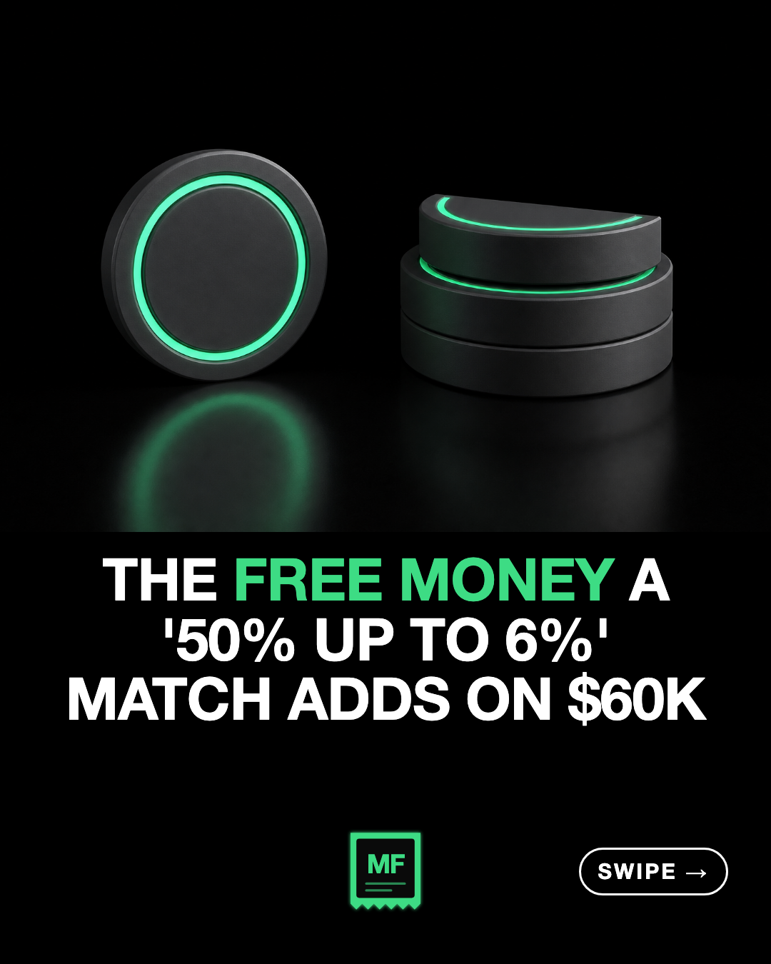 The free money a '50% up to 6%' match adds on $60k